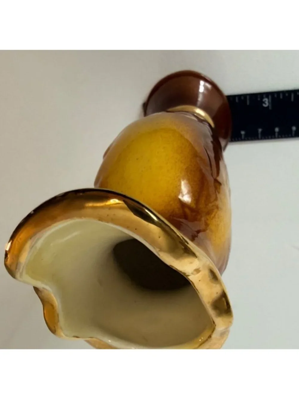 Vintage Mini Bud Vase 23K Gold Ceramic Ewer Pitcher Brown Amber Floral